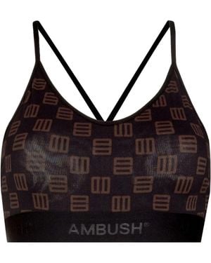 Ambush Monogram-Print Bra Top - Black