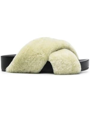 Jil Sander Shearling Cross-Over Sandals - Green