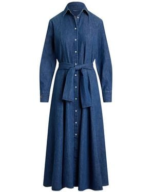 Polo Ralph Lauren Tie-Belt Midi Shirt Dress - Blue