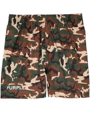 Purple Brand Logo-Print Camouflage Shorts - Brown