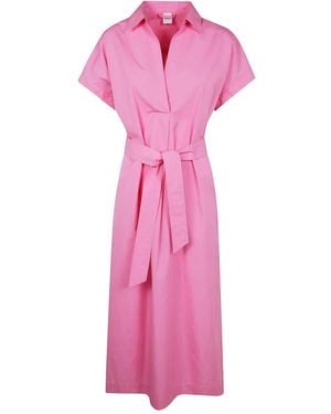 Aspesi Ribbed Cotton Velvet Midi Chemisier Dress in Green | Lyst