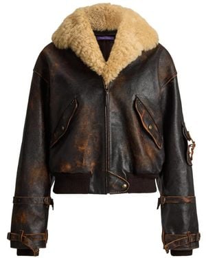 Ralph Lauren Lederjacke Im Distressed-Look Mit Shearling-Kragen - Schwarz
