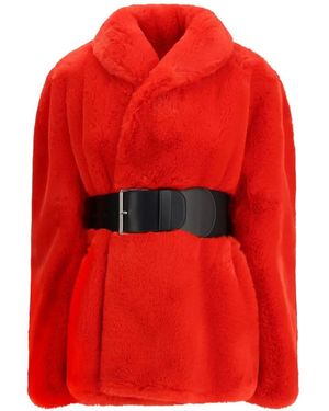 Balenciaga Belted Faux-Fur Jacket - Red