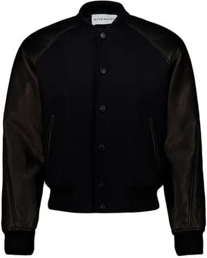 Givenchy Leather-Sleeved Wool Bomber Jacket - Black