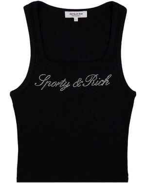 Sporty & Rich Krystal Logo-Embellished Tank Top - Black