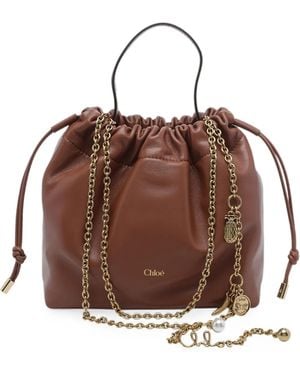 Chloé Small Icons Drawstring Bucket Bag - Brown