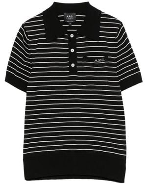 A.P.C. A. P.C. Striped Cotton Polo Shirt With Logo Front Pocket - Black
