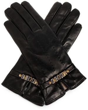 Moschino Logo-Plaque Leather Gloves - Black