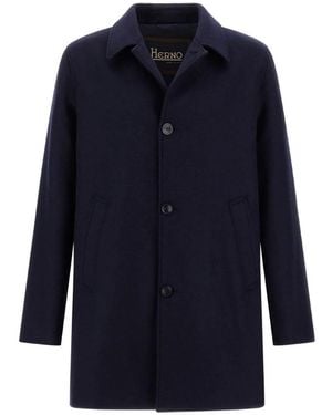 Herno Diagonal-Wool-Fabric Coat - Blue
