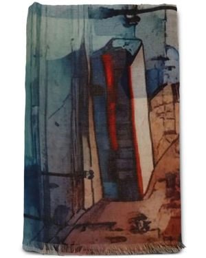 D'Aniello Écharpe Frangée Perla À Imprimé Abstrait - Bleu