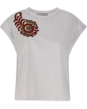 Kaos Floral-Embroidered Sequin-Embellished T-Shirt - Grey