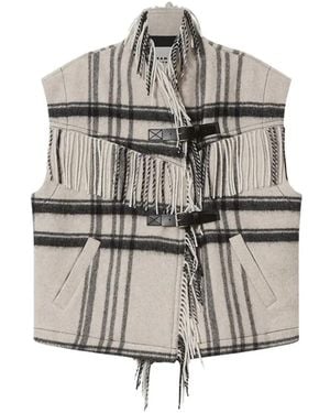 Isabel Marant Gilet A Quadri Con Frange - Grigio