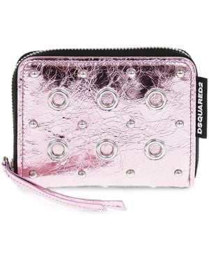 DSquared² Eyelet-Embellished Studded Wallet - Pink