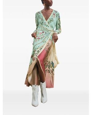 FARM Rio Vestido Asimétrico Birds Tree Con Estampado Floral De Manga Larga - Blanco