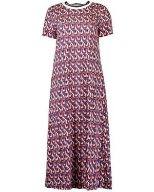 La DoubleJ Flame-Print Short-Sleeve Midi Dress - Purple