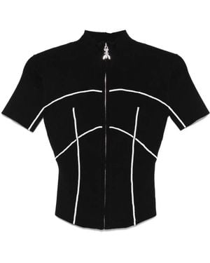 Patrizia Pepe Zip-Front Ribbed Top - Black