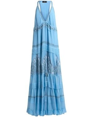 Etro Floral-Embroidered Silk Dress - Blue
