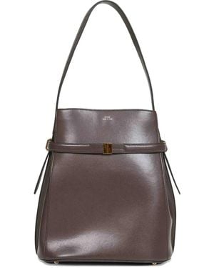 TOTEME Belted Leather Bucket Bag - Grey