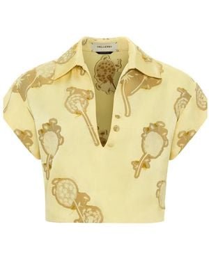 Hellessy Warren Polo V-Neck Printed Top - Metallic