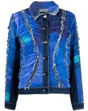 PAULA CANOVAS DEL VAS Ruched Frayed Denim Jacket - Blue