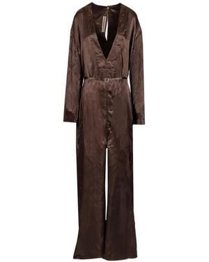 Rick Owens Long-Sleeved V-Neck Jumpsuit - Brown