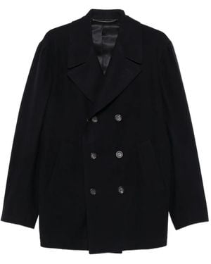 Canali Logo-Patch Double-Breasted Peacoat - Black