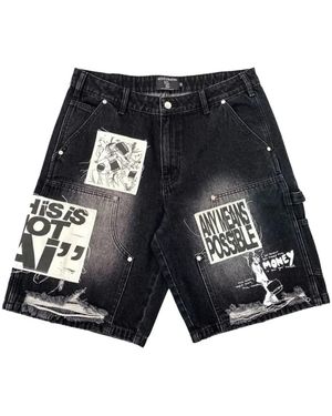 Mixed Emotions Ai Patchwork Denim Shorts - Blue