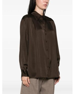 Dixie Satin-Finish Button-Up Shirt - Brown