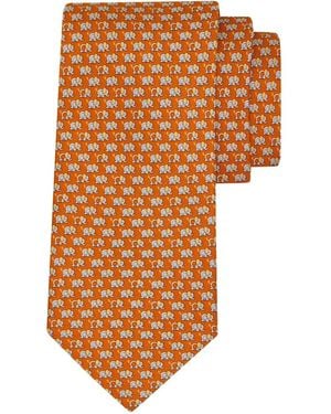 Ferragamo Herren Seidenkrawatte Mit Elefanten-Print - Orange