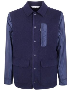 Aspesi Waltz Paneled Wool Shirt Jacket - Blue