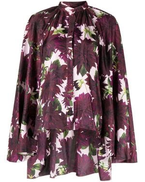 Oscar de la Renta Dahlia Floral-Print Silk Shirt - Purple