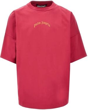 Palm Angels Fuchsia Crew Neck T-Shirt With Logo Detail - Red