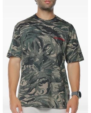 Just Cavalli Tiger-Camouflage T-Shirt - Green