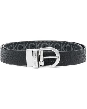 Calvin Klein Engraved-Logo Buckle Belt - Black