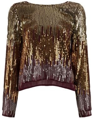 RIXO London Bettina Ombré Sequinned Blouse - Brown