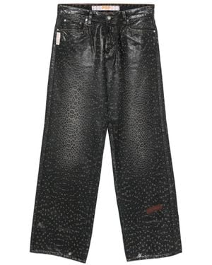 PDF Leopard Print Denim Jeans - Gray
