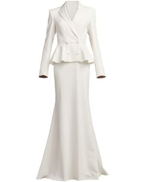 Tadashi Shoji Gilles Peplum Tuxedo Gown - White