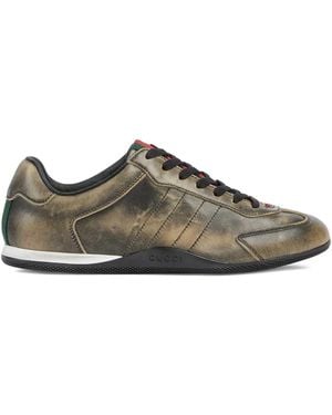 Gucci Distressed web-stripe sneakers - Braun