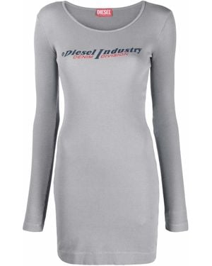 DIESEL Logo-Print Ribbed Sweater Dress - Gray
