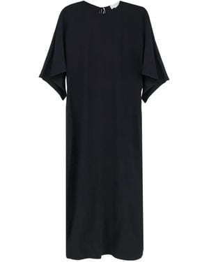 Stella McCartney Asymmetrical-Sleeve Back-Slit Midi Dress - Black