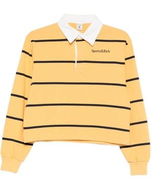 Sporty & Rich Striped Long-Sleeved Polo Top - Metallic