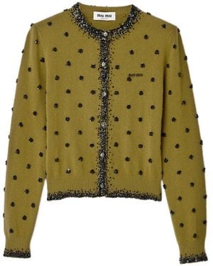 Miu Miu Embroidered Cashmere Cardigan - Green