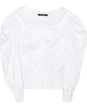 KARL LAGERFELD Off-Shoulder Poplin Shirt - White