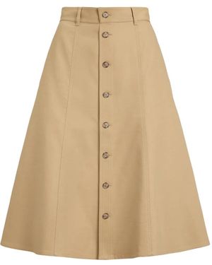 Polo Ralph Lauren Flared Midi-Rok Met Knopen - Naturel