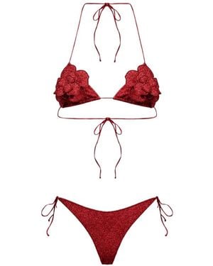 Oséree Lumière Floral-Appliqué Lurex Bikini - Red