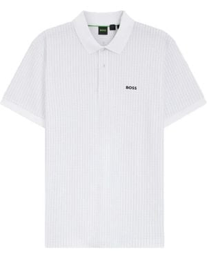 BOSS Check-Pattern Logo-Patch Polo Shirt - White