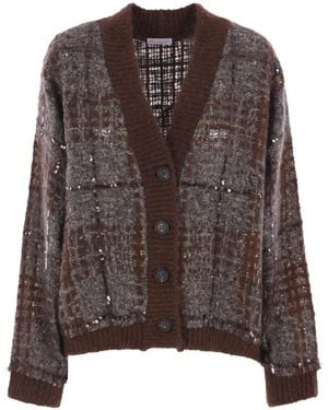 Brunello Cucinelli Sequin-check Cardigan - ブラウン