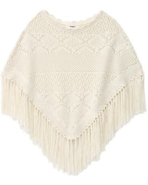 Ba&sh Sandy Fringe-Trim Open-Knit Poncho - Natural