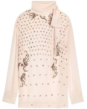 Dries Van Noten Blouse Ornée À Col Noué - Neutre