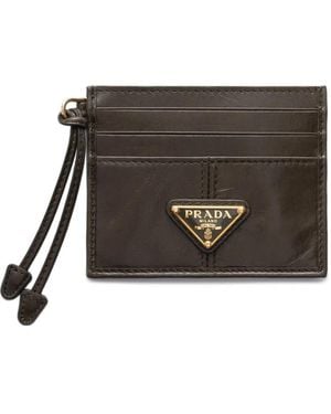 Prada Leather Card Holder - Gray